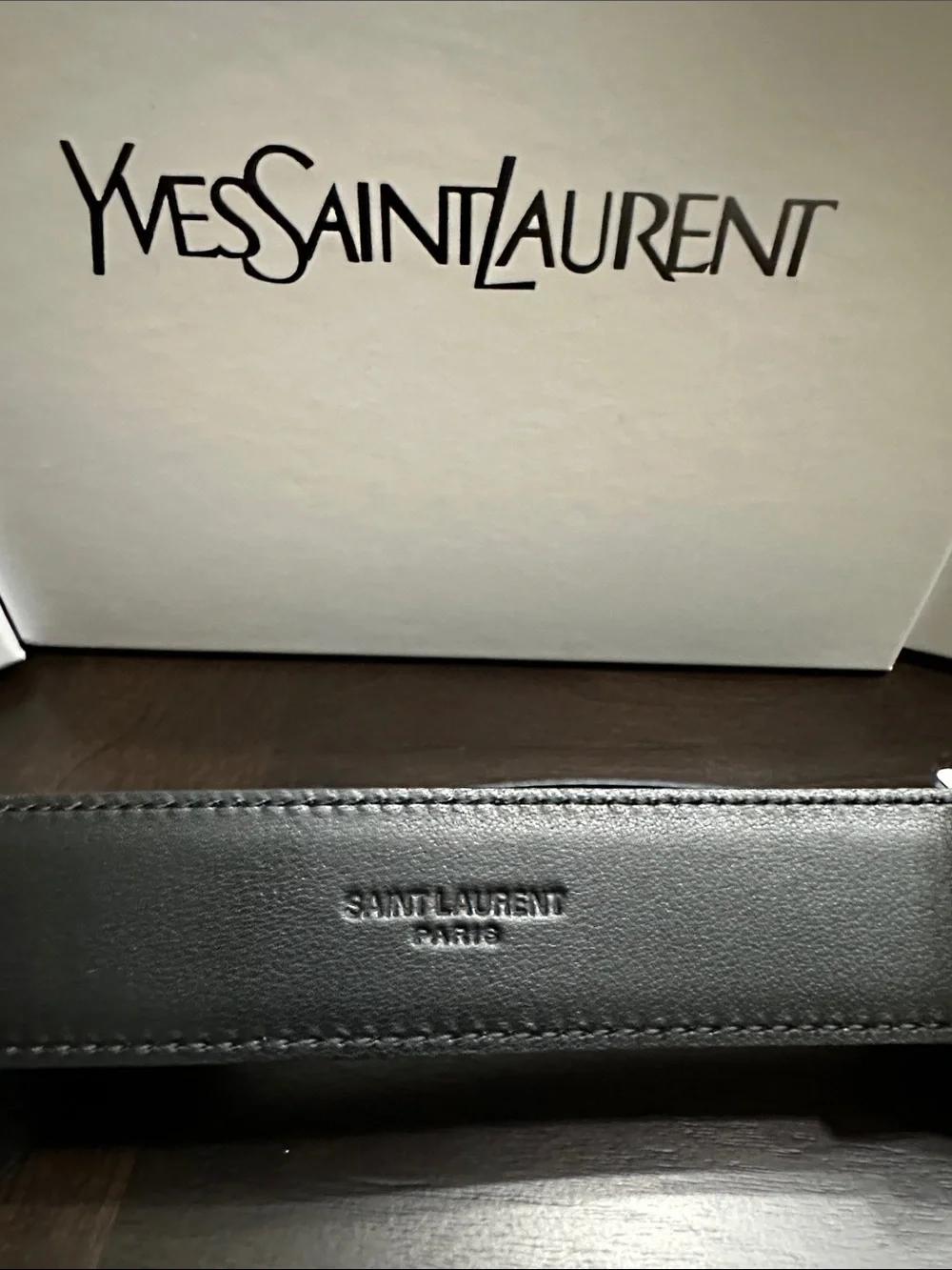 Yves Saint Laurent Black Leather Belt with Silver YSL Logo
